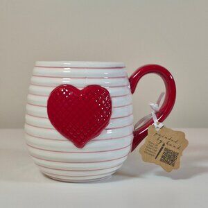 Valentine's Day LANG Handpainted Ceramic Coffee Tea Mug with Red Heart & Stripes